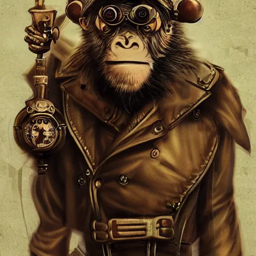 Prompt: cool monkey in steampunk style, digital art, high quality, artstation