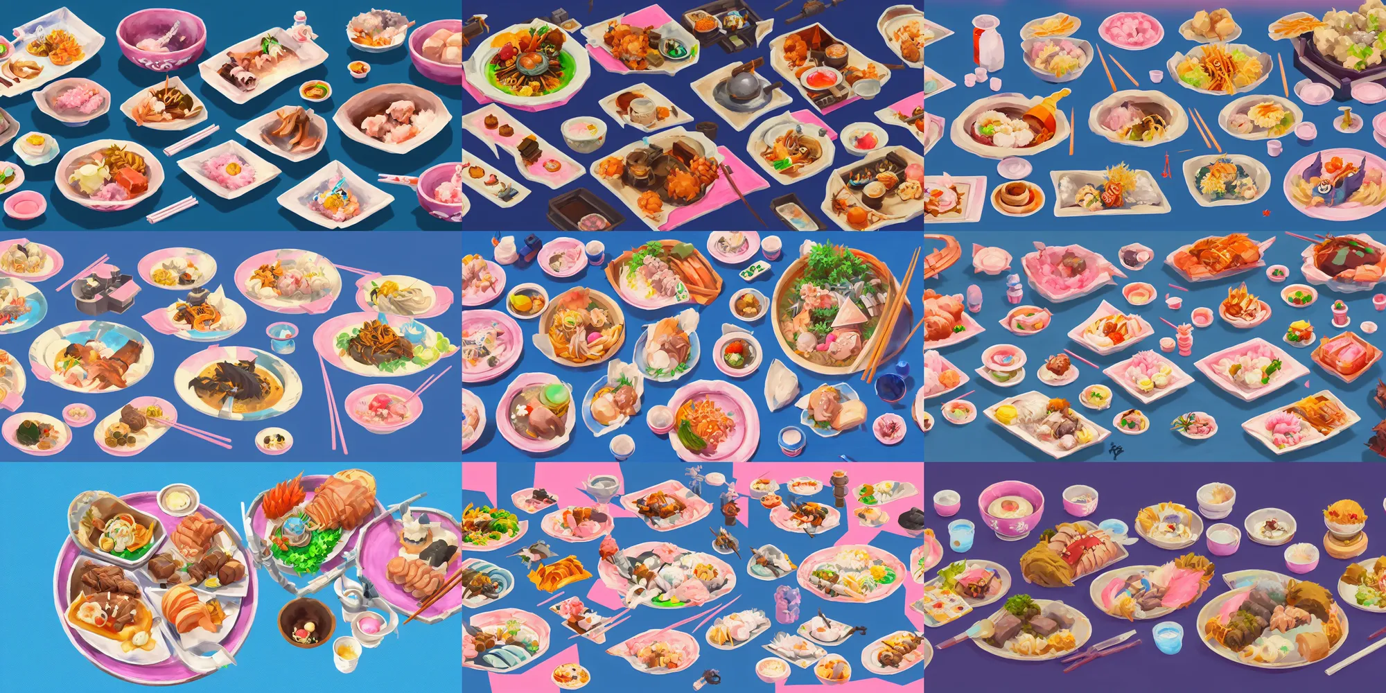 Prompt: game asset of japanese can food, in gouache detailed paintings, props, stylized, 2 d sprites, kitbash, arcane, overwatch, blue and pink color scheme, 8 k, close up