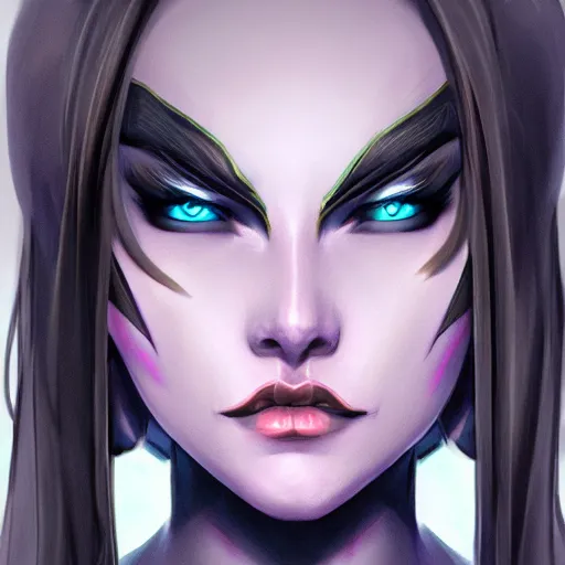 Image similar to face of jinx from arcane, centered, symmetrical, artgerm, artstation