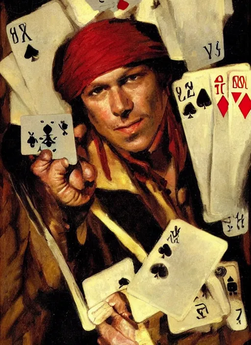 Image similar to a portrait of a pirate playing cards by dean Cornwell