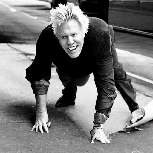 Image similar to gary busey slipping on a banana peel