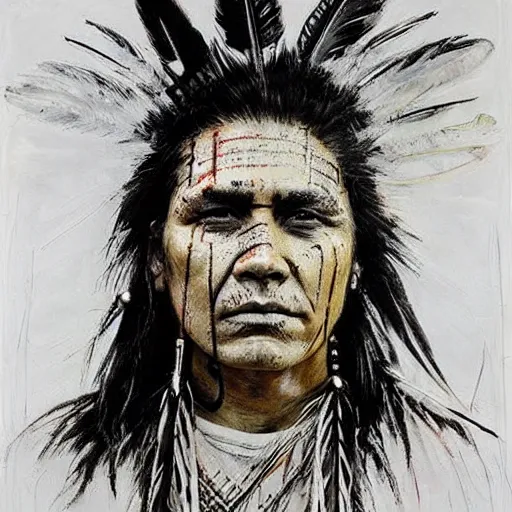 Image similar to A Native American warrior, war paint, realistic, sharp focus, 8k high definition, insanely detailed, intricate, elegant, art by Guy Denning