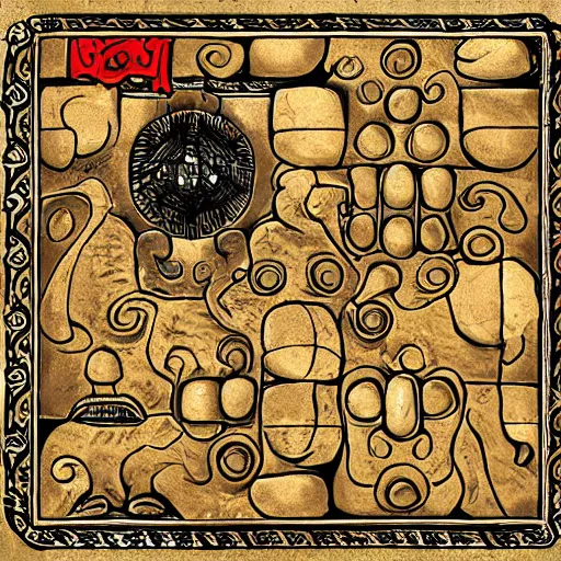 Image similar to a dwarven puzzle box recently dug up from a digsite, illustration dungeons and dragons