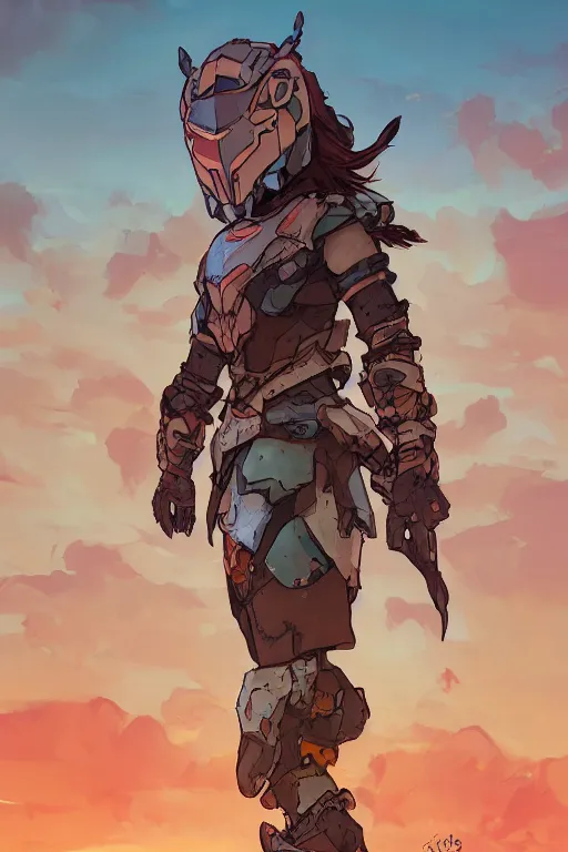 Image similar to combination suit armor aloy horizon forbidden west horizon zero dawn robot ninja mask helmet backpack tribal, art gta 5 comics, official fanart behance hd artstation by jesper ejsing, by rhads, makoto shinkai and lois van baarle, ilya kuvshinov, ossdraws radiating a glowing aura cgi rtx 2 0 2 2