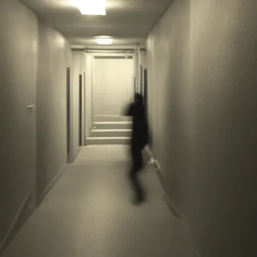 Image similar to photo of a dark hallway with a demonic shadow figure at the end of it