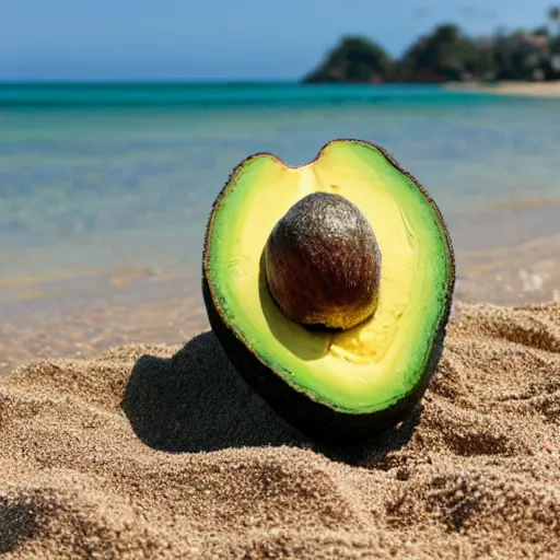 Image similar to avacado in a swimsuit on a beach