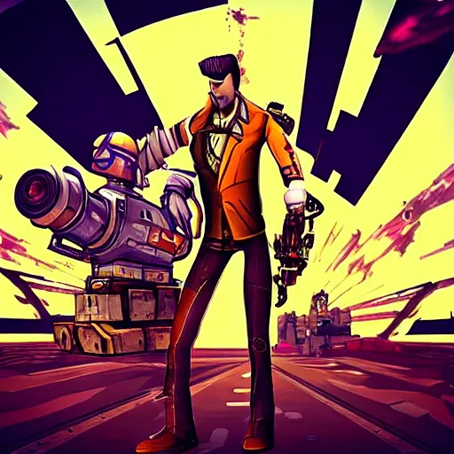 Image similar to “handsome jack, borderlands 2 art style”