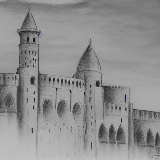 Image similar to Erbil citadel, detailed charcoal sketch, realistic, incredibly detailed
