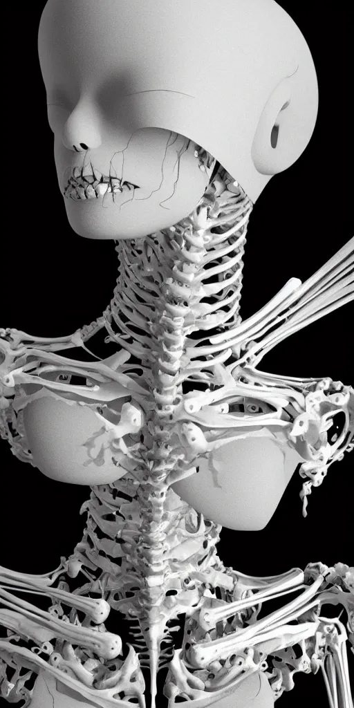 Image similar to black and white dreamy foggy smoky profile face portrait, single skeletal biomechanical beautiful young female cyclops - cyborg - robot bust, body ribs meshes,, volumetric light, rim light, by dora maar and cecile beaton, big gothic fashion pearl embroidered collar, 8 k