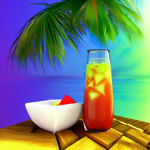 Image similar to tropical drink with starfruit, anime digital painting 3d render