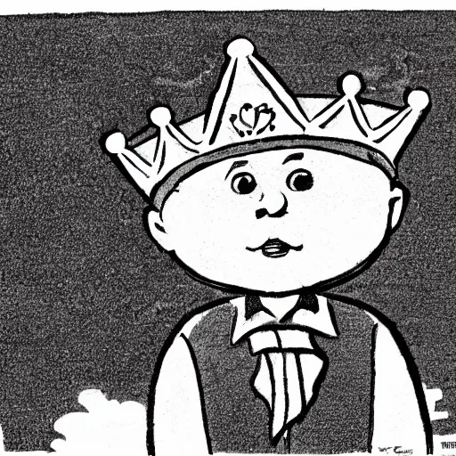 Prompt: young boy wearing a crown 1920 cartoon style illustration