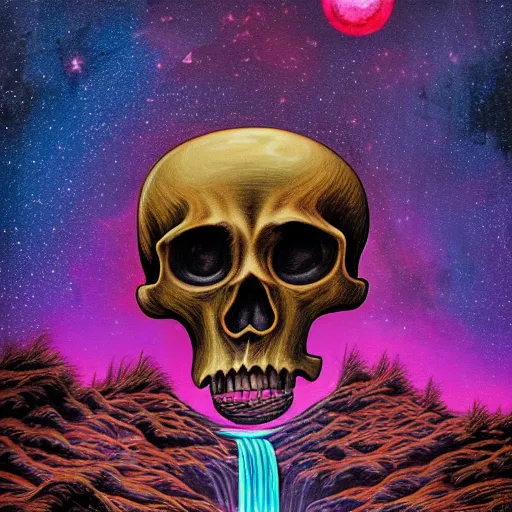 Image similar to ngc 3132 falling waterfall mysterious skull landscape by Casey Weldon, 8k ultra high definition, upscaled, edge of the world, image credit nasa nat geo