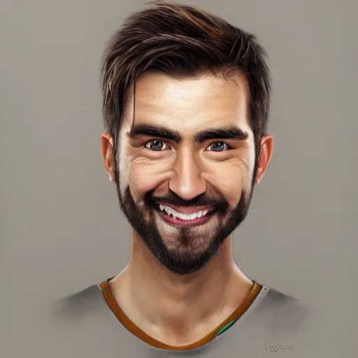 Prompt: Caricature portraits done of Cr1tikal, realistic, hyperrealistic, very realistic, highly detailed, very detailed, extremely detailed, detailed, oil painting, digital art, trending on artstation