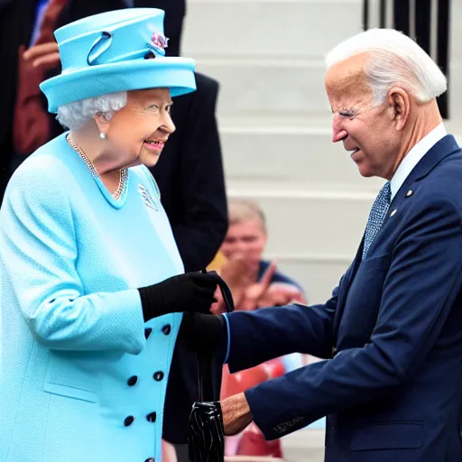 Prompt: queen isabel slapping joe biden