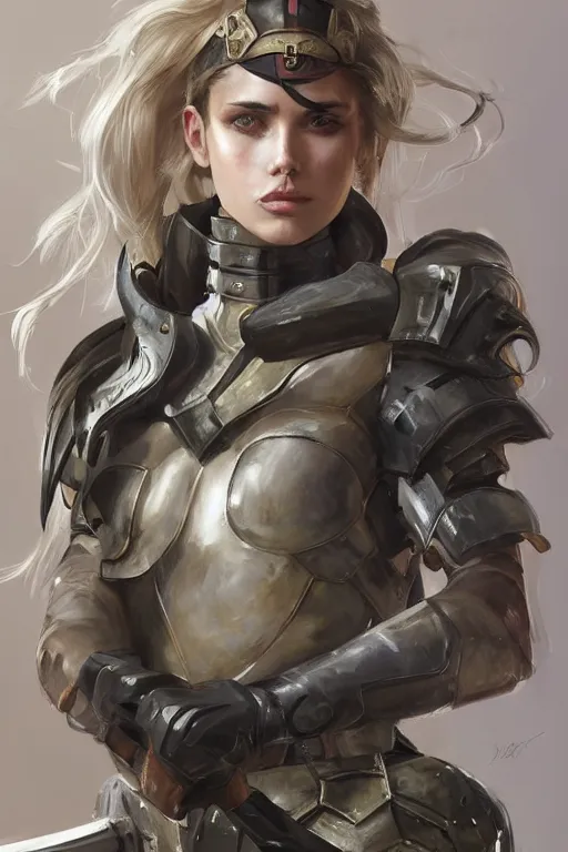 Prompt: a professionally painted portrait of an attractive young woman clothed in military-style battle armor, olive skin, long dark hair, beautiful bone structure, symmetrical facial features, intricate, elegant, hero shot, digital painting, concept art, smooth, sharp focus, illustration, finely detailed, from Metal Gear by Ruan Jia and Mandy Jurgens and Artgerm and William-Adolphe Bouguerea, award winning, trending on Artstation