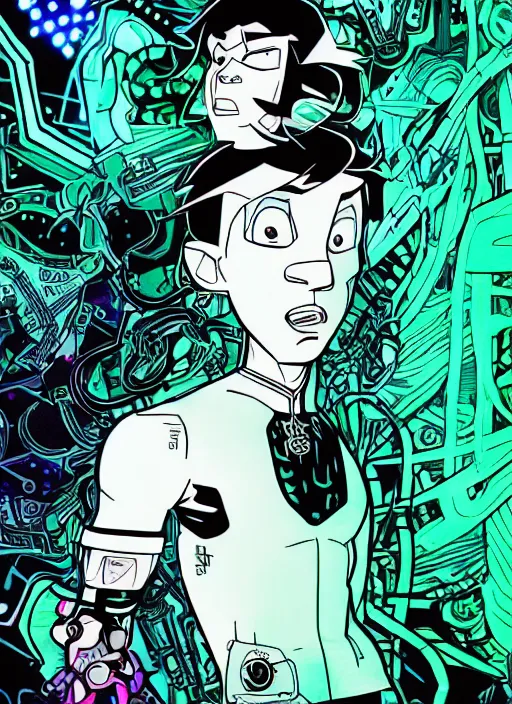 Image similar to portrait of danny phantom, an ultrafine detailed illustration by james jean, intricate linework, bright colors, final fantasy, behance contest winner, vanitas, angular, altermodern, unreal engine 5 highly rendered, global illumination, radiant light, detailed and intricate environment