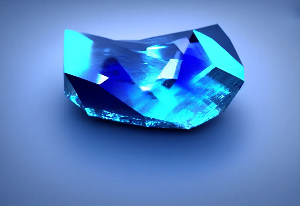 Prompt: crystal gemstone blue rendering, single, photorealistic, bright backround, photography, artstation