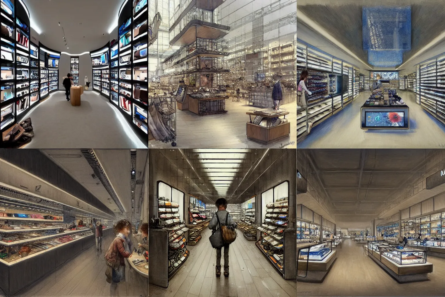 Prompt: (2030s flagship retail interior Samsung Microsoft Apple) by Jean-Baptiste Monge !!!!!!!!!!!!!!!!!!!!!!!!!!!