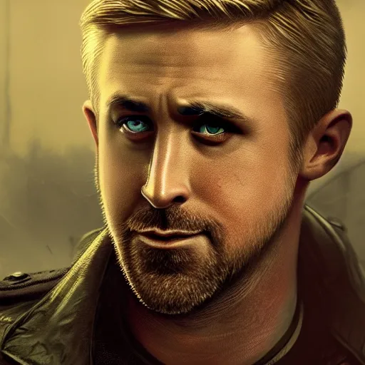 Prompt: ryan gosling portrait, dystopia core, apocalyptic, armor, warrior, dramatic, sharp focus, fiction, neon, fantasy, hyper detailed, digital art, trending in artstation, cinematic lighting, studio quality, smooth render, unreal engine 5 rendered, octane rendered, art style and nixeu and wlop and krenz cushart