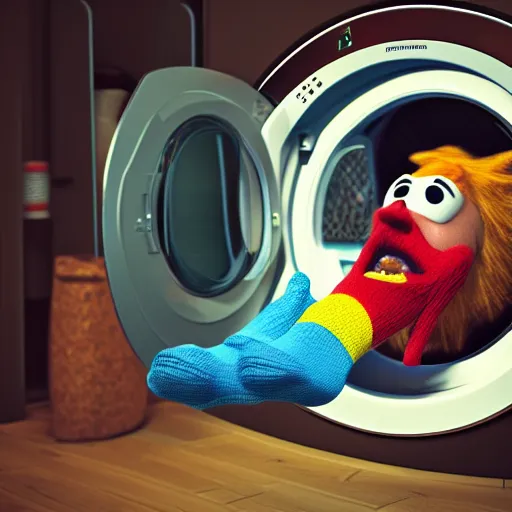 silly monster eating socks inside dryer, by rudolf Stable Diffusion