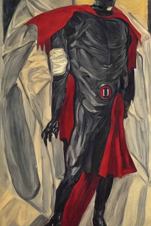 Prompt: Magneto fully costumed from the X-Men oil painting by Lucian Freud