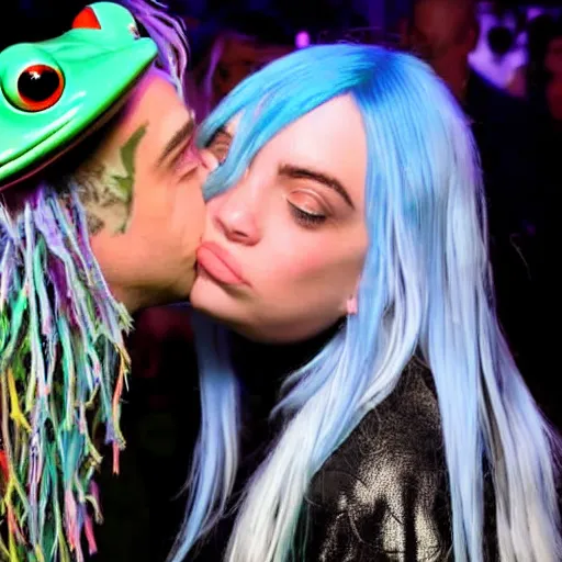 Image similar to billie eilish kissing a frog