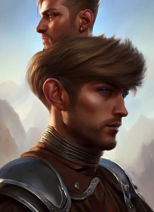 Image similar to a _ fantasy _ style _ portrait _ painting _ of fighter male, medium dark blonde pulled back side part and blonde stubble, rpg dnd oil _ painting _ unreal _ 5 _ daz. _ rpg _ portrait _ extremely _ detailed _ artgerm _ greg _ rutkowski _ greg