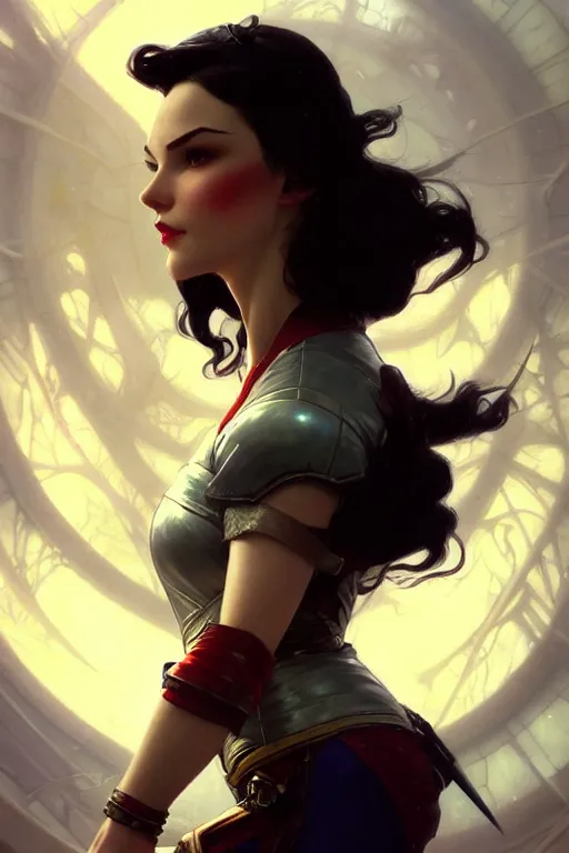 Prompt: gta warrior snow white profile picture by greg rutkowski, dynamic pose, intricate, futuristic, fantasy, elegant, by stanley artgerm lau, greg rutkowski, thomas kindkade, alphonse mucha, loish, norman rockwell, fantasy lut, asymmetric, long hair, retro computer graphics, video game, fluid lines,