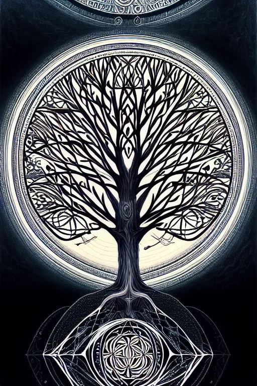 Prompt: tree of life, sacred geometry, illustration, high quality, details, intricate, atmosphere, highly detailed, cinematic, digital painting, deviantart, cinematic, concept art