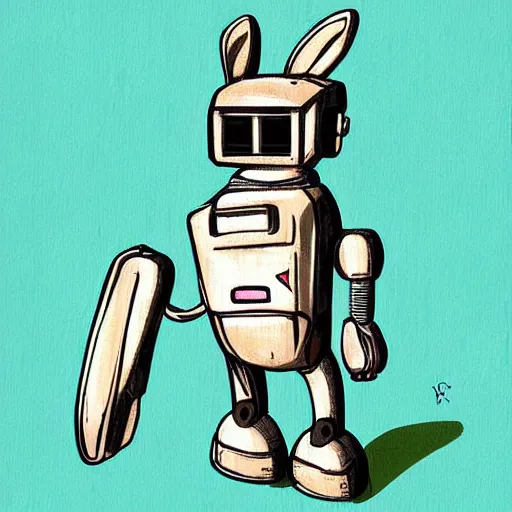 Prompt: rabbit robot, digital art in the style of jakub rebelkapro