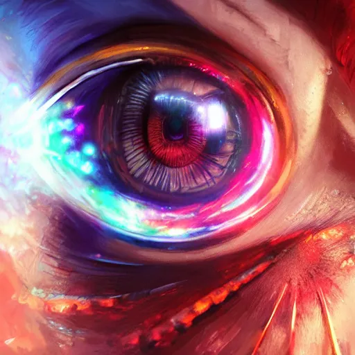 Prompt: Cybernetic Eye, colorful, fantasy, vivid colors, concept art, sharp focus, digital art, Hyper-realistic, 4K, Unreal Engine, Highly Detailed, HD, Dramatic Lighting by Brom, trending on Artstation