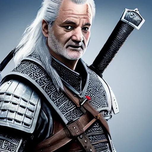 Image similar to bill murray as geralt of the witcher, promotional art