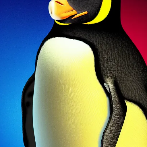 Image similar to portrait photo of a penguin as a jedi, blue and yellow lighting, dark, cinematic, high quality, 4 k