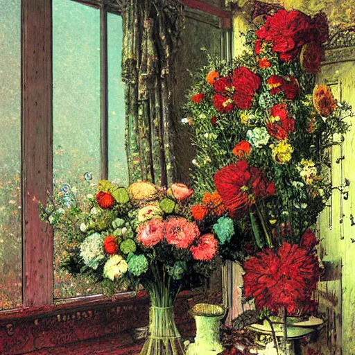 Prompt: Illustration of flower bouquet, art by John Atkinson Grimshaw