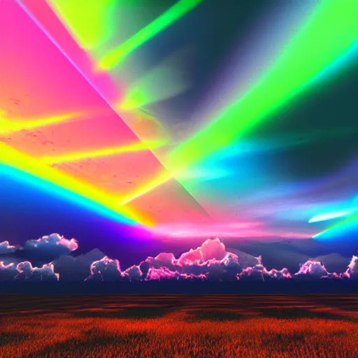 Image similar to psychedelic clouds, god rays, volumetric lighting