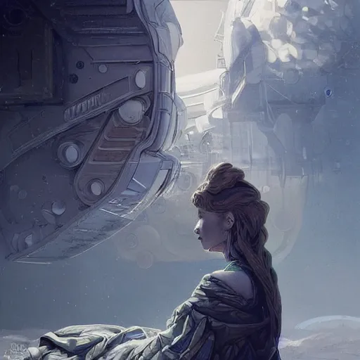 Prompt: A close up futuristic portrait on the street of a Russian sleeping quarters on the moon, Norilsk, sci-fi, fantasy, intricate, very very beautiful, elegant, highly detailed, digital painting, artstation, concept art, smooth, sharp focus, illustration, art by artgerm and greg rutkowski and alphonse mucha