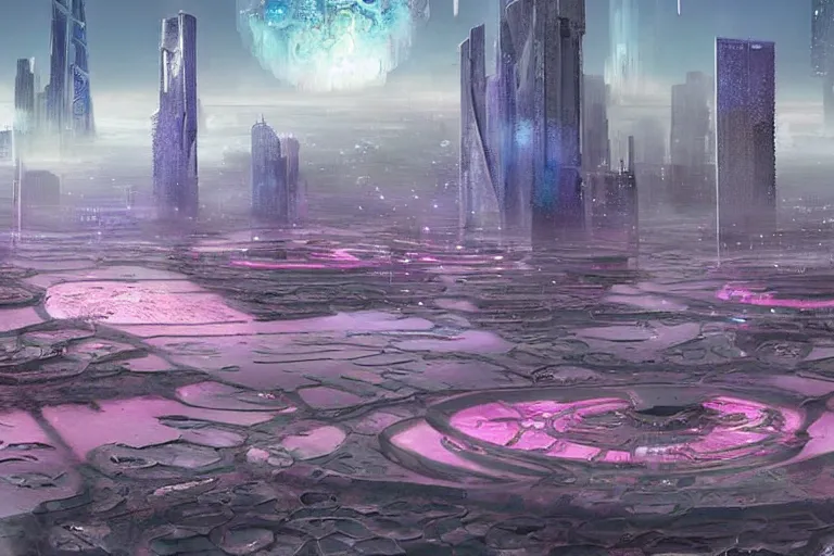 Image similar to futuristic luxurios cyberpunk city with Singaporean lush garden, advanced civilization, coherent details, at Salar De Uyuni, Hexagonal formations on the surface of salt crystallization, sandwiched between sedimentary deposits, bubbling geysers, marvellous reflection of the sky, digital painting, concept art, smooth, sharp focus, from Star Trek 2021, illustration, by WLOP and Ruan Jia and Mandy Jurgens and William-Adolphe Bouguereau, Artgerm