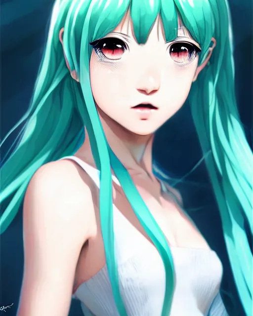 Prompt: portrait anime hatsune miku, cute - fine - face, pretty face, realistic shaded perfect face, fine details. anime. realistic shaded lighting by ilya kuvshinov giuseppe dangelico pino and michael garmash and rob rey, iamag premiere, aaaa achievement collection, elegant freckles, fabulous, eyes open in wonder