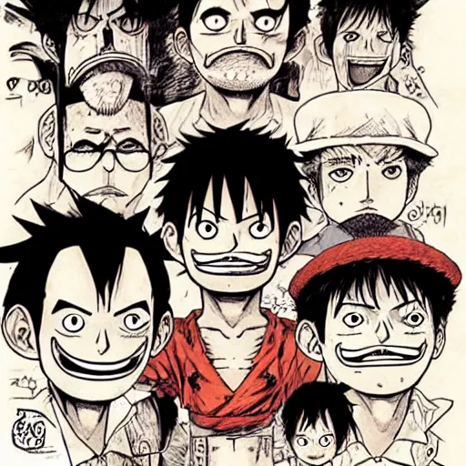 Image similar to [ luffy mustache ] ( by kim jung gi ) ( by george morikawa )