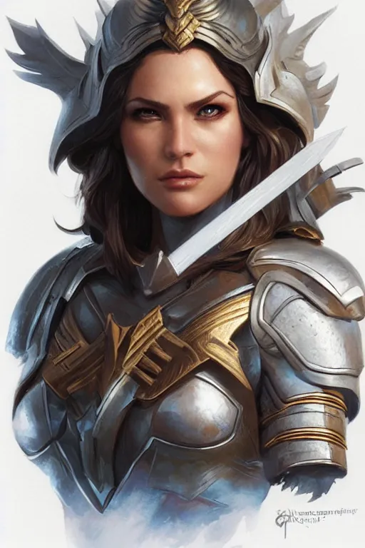 Image similar to amazon valkyrie athena, d & d, fantasy, portrait, highly detailed, headshot, digital painting, trending on artstation, concept art, sharp focus, illustration, art by artgerm and greg rutkowski and magali villeneuve