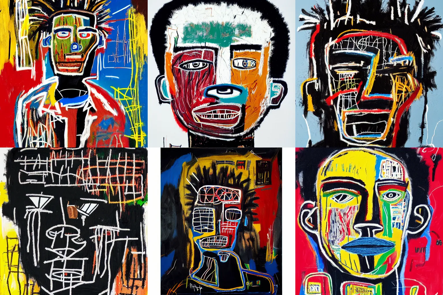 Image similar to extremely highly detailed hi-res majestic head and shoulders painting of a strong black african man by jean-michel basquiat, , 4k insanely detailed and intricate