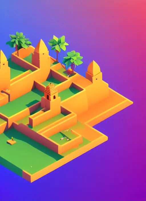 Image similar to a low poly isometric render of a kerala village in the style of monument valley, intricate, elegant, smooth, illustration, simple, solid shapes, by jakub gazmercik, makoto shinkai, max masnyy, jakub gazmercik, beeple, patrick faulwetter, and mc escher, octane render