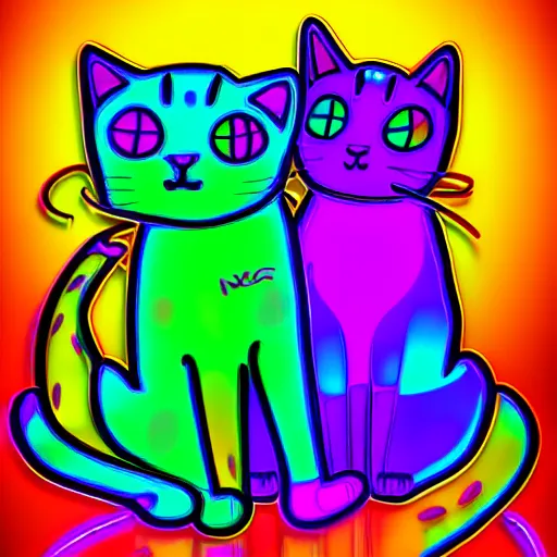 Prompt: vibrant neon nightcore cats, highly detailed and beautiful, hd