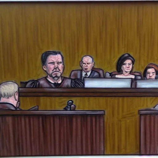 Image similar to [ ridiculous courtroom scene drawn by marilyn church ]