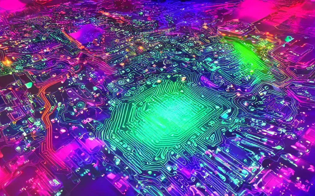 Image similar to god mind organic computer technological singularity, future perfect, award winning digital art extremely detailed, iridescent color scheme