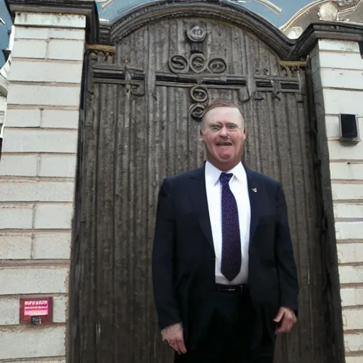 Prompt: politician in front of gates to hell