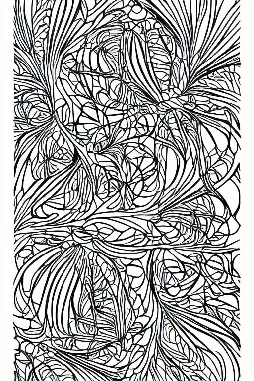 Image similar to parrot, repeating patterns, fractal, ink drawing, line art colouring page