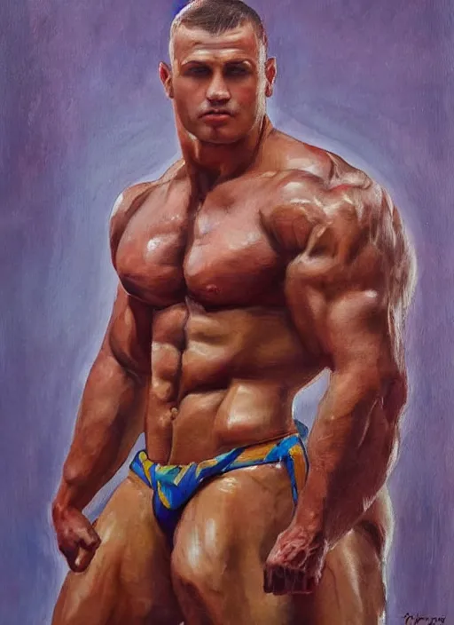 Prompt: portrait of a handsome ukrainian bodybuilder, art by denys tsiperko