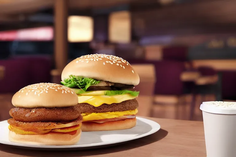 Prompt: mcdonalds salt rock between two sesame seed buns, commercial photograph