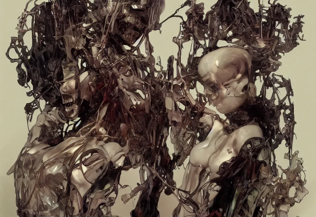Prompt: dead endoskeleton by simon bisley, photoshop, art by artgerm and greg rutkowski and alphonse mucha